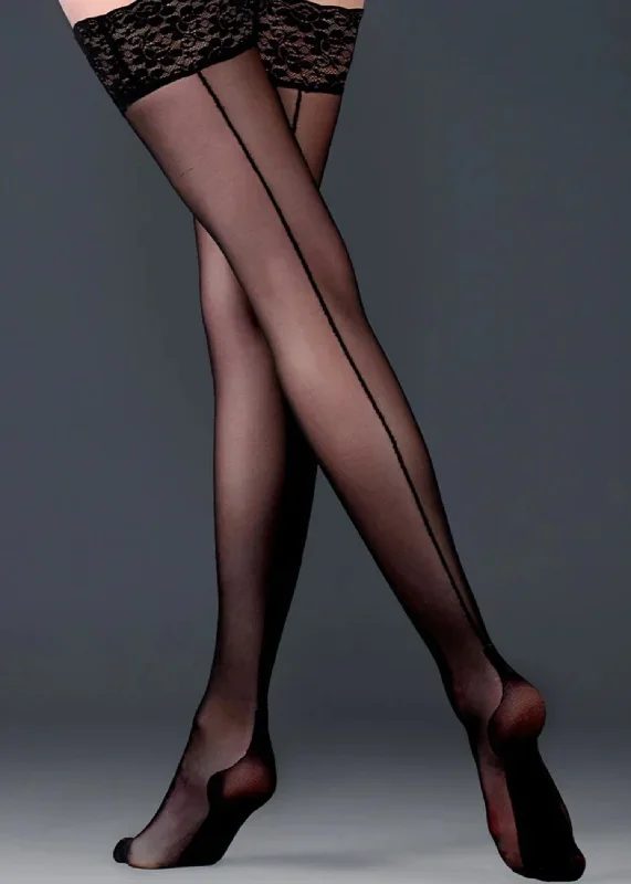 Back Seam Leg / Lace Top Hold Ups (Black)