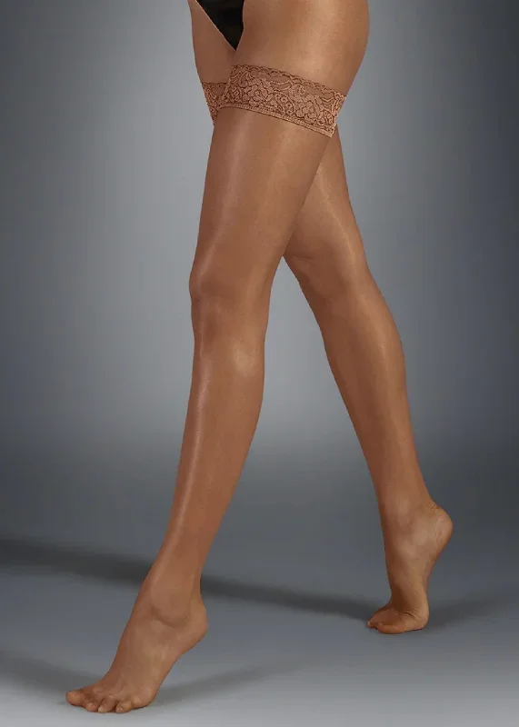 Plain Leg / Lace Top Hold Ups (Caramel)