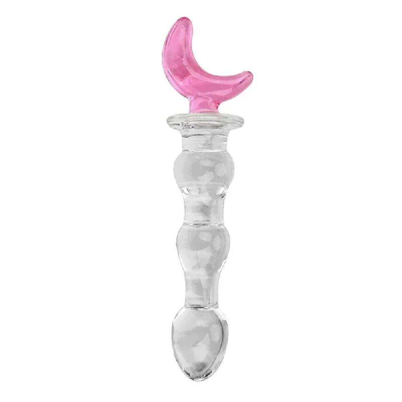 Crystal Pink Crescent Moon 8"" Glass Dildo