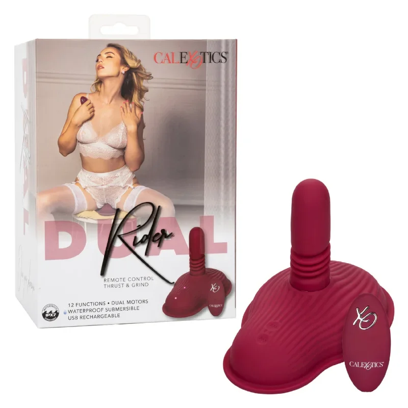 Dual Rider Rechargeable Silicone Remote Control Thrust & Grind Massager - Red