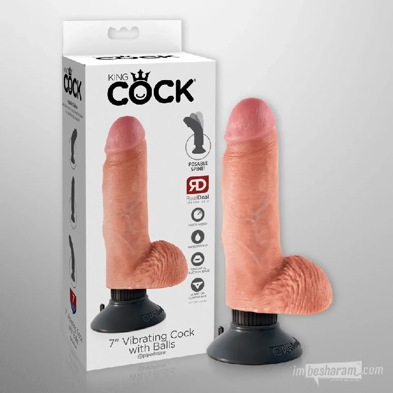 King Cock 7"" Vibrating Realistic Dildo with Balls