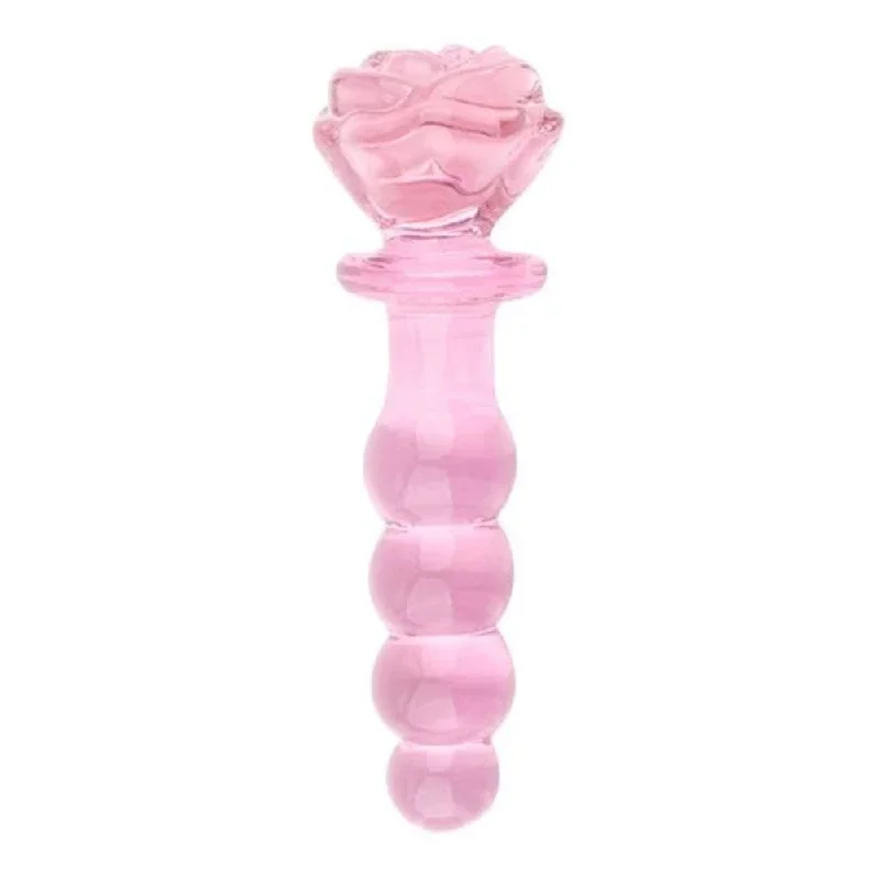 Pink Charming Beaded 6"" Glass Rose Dildo