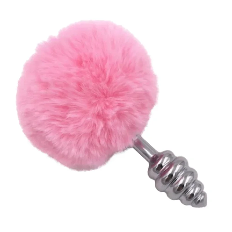 pink-ribbed-contoured-bunny-tail-butt-plug-2-7-to-3-5-inches-long