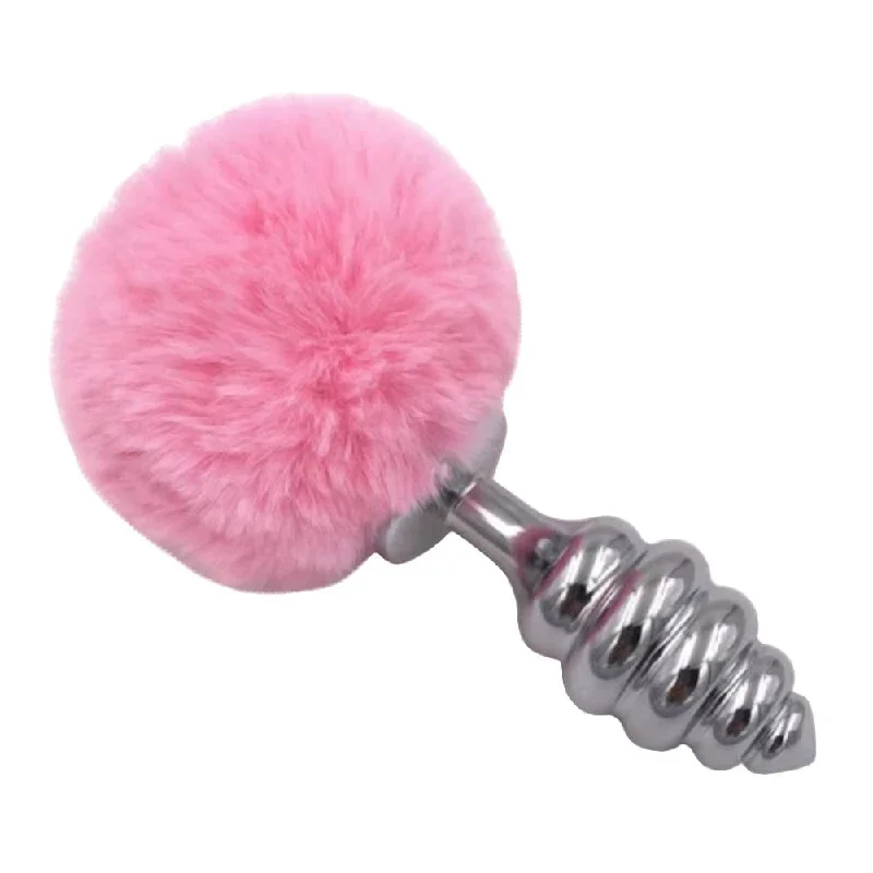 pink-ribbed-contoured-bunny-tail-butt-plug-2-7-to-3-5-inches-long