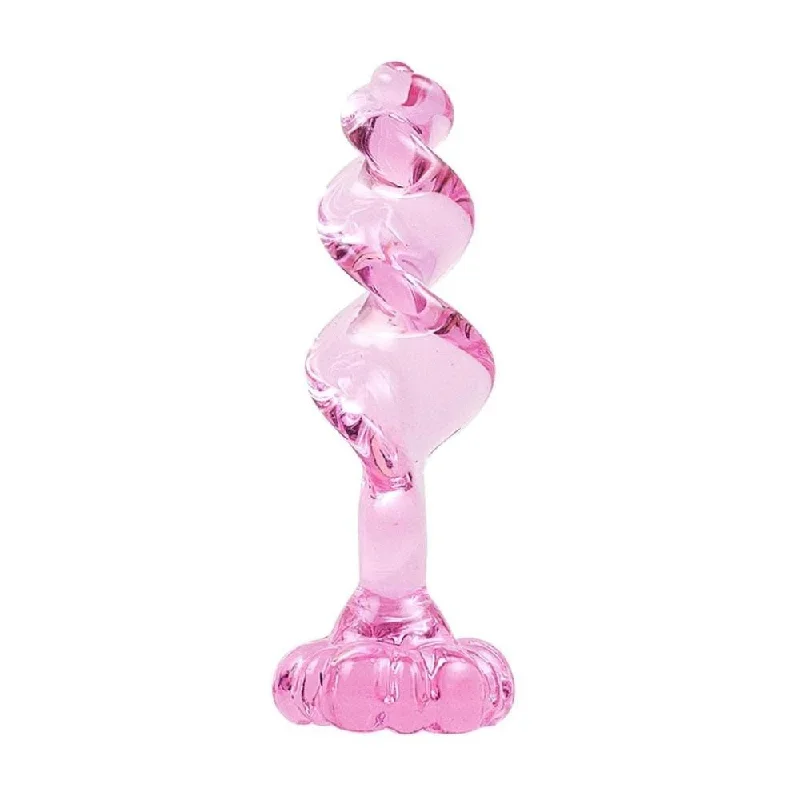 Pink Twirling Tower Prostate Stimulator Glass Anal Plug For Men 4.33"" Long