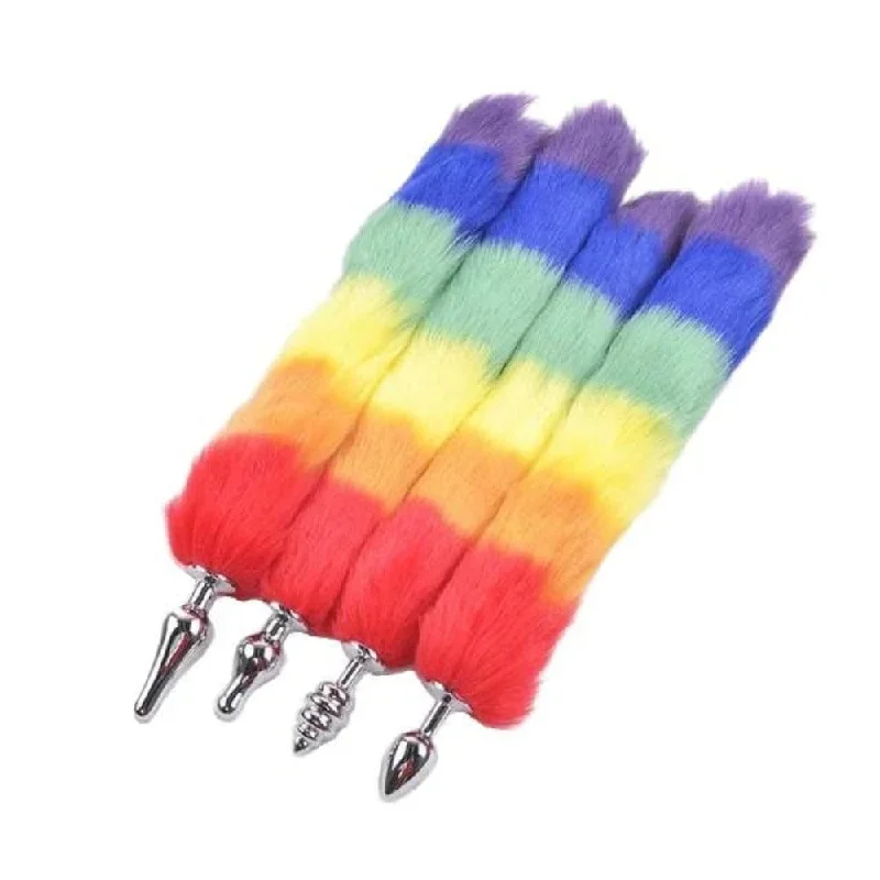 Rainbow-Colored Metallic Cat Tail Plug 16 to 20"" Long