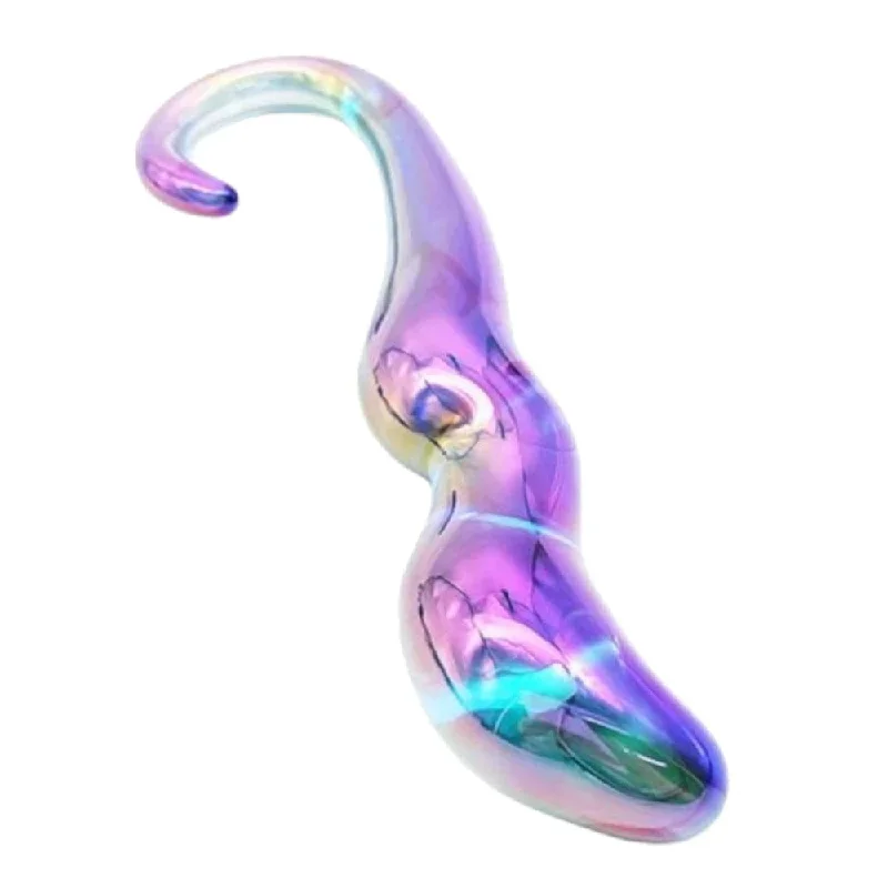 Rainbow Octopus Teardrop 7"" Glass Dildo For Women