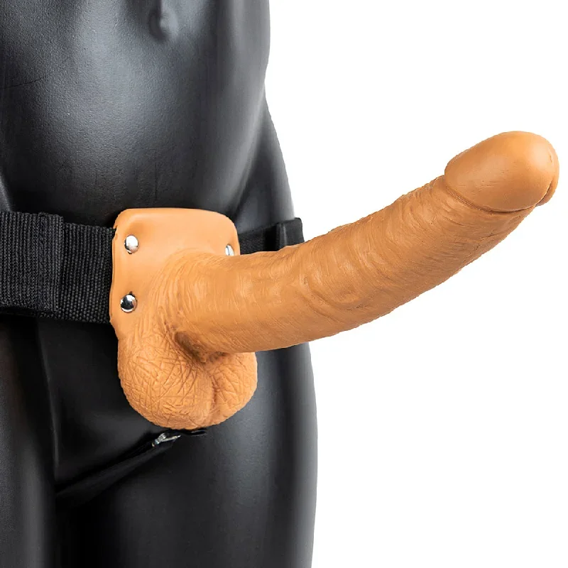 Real Rock Hollow Vibrating 9 Inch Ballsy Strap-On in Tan