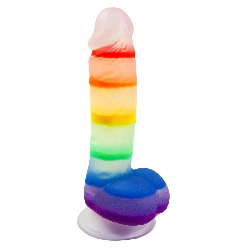 Realistic 7"" Pride Jelly Rainbow Dildo Pride With Suction Cup and Balls