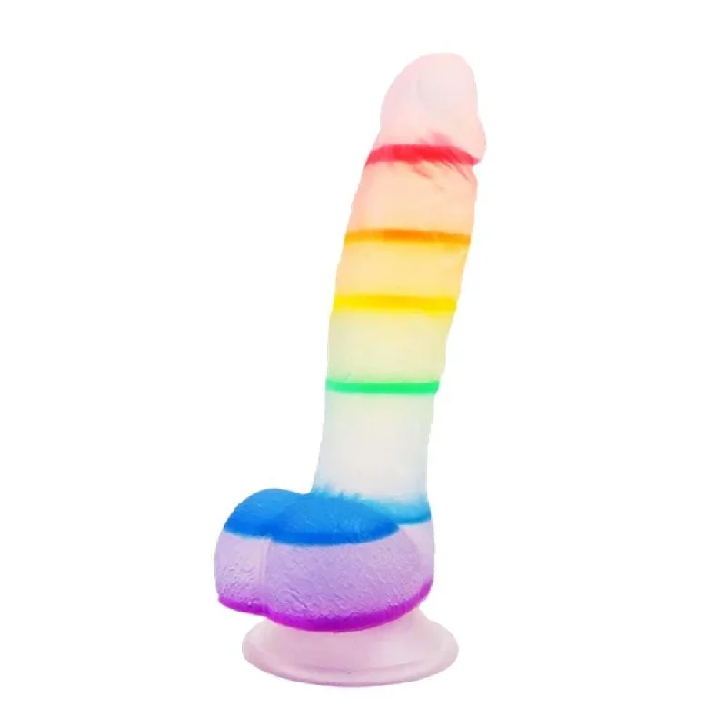 realistic-7-inch-jelly-rainbow-dildo-with-suction-cup-and-balls