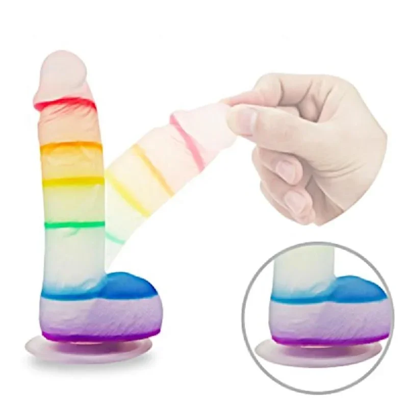 realistic-7-inch-jelly-rainbow-dildo-with-suction-cup-and-balls