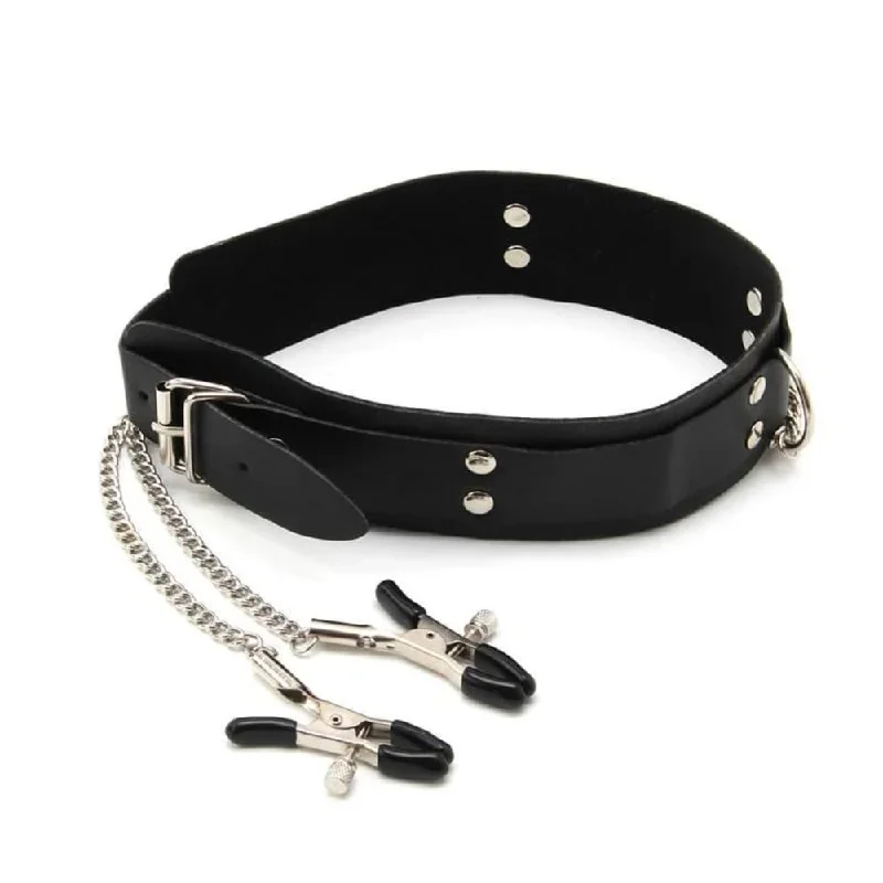 Collar Slave Punishment Collar With Nipple Clamps