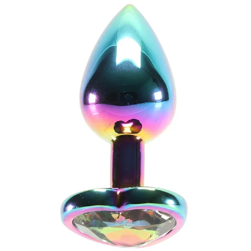 Small Aluminum Plug with Rainbow Heart Gem in Multicolor